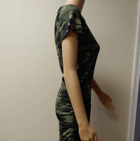 Small Capella Ruched Camouflage Short Sleeve Bodycon Mini Dress - Picture 2 of 10